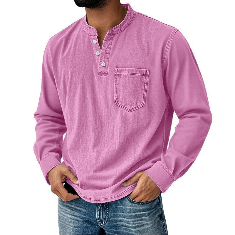 Men's Vintage Washed Henley-Shirt-Azzella London