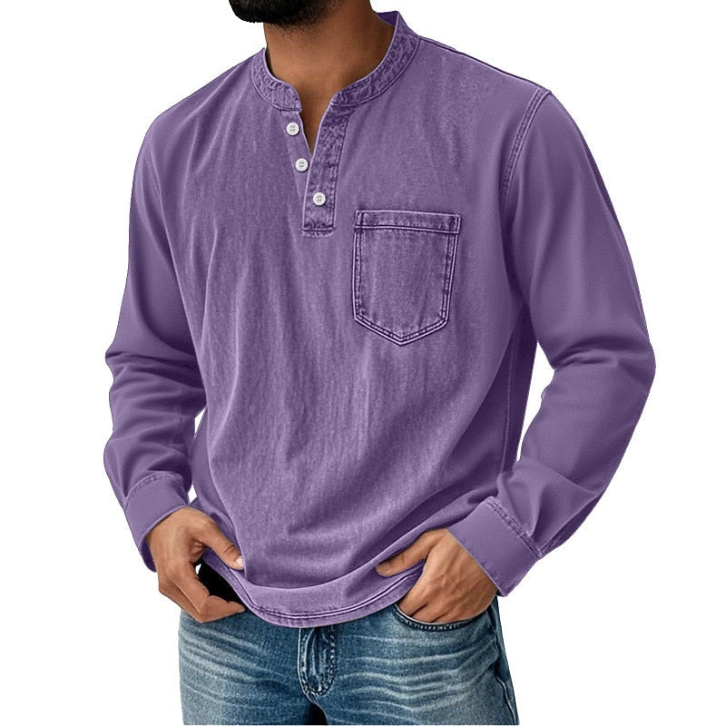 Men's Vintage Washed Henley-Shirt-Azzella London
