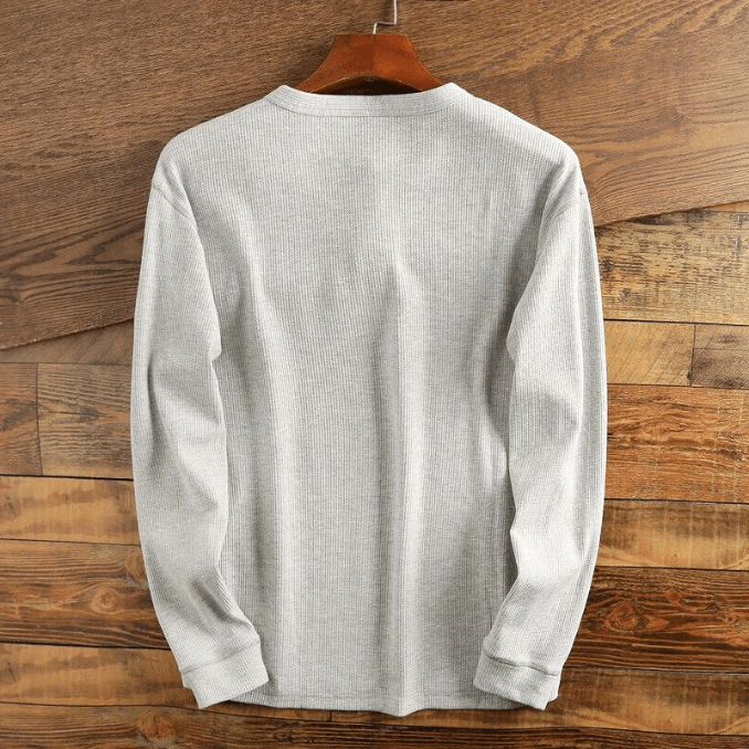 Men’s Waffle Knit Henley Shirt Long Sleeve Textured Casual Top-Azzella London