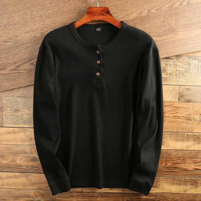 Men’s Waffle Knit Henley Shirt Long Sleeve Textured Casual Top-Azzella London