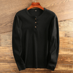 Men’s Waffle Knit Henley Shirt Long Sleeve Textured Casual Top-Azzella London