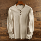 Men’s Waffle Knit Henley Shirt Long Sleeve Textured Casual Top-Azzella London