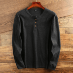 Men’s Waffle Knit Henley Shirt Long Sleeve Textured Casual Top-Azzella London