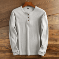 Men’s Waffle Knit Henley Shirt Long Sleeve Textured Casual Top-Azzella London