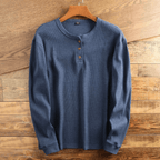 Men’s Waffle Knit Henley Shirt Long Sleeve Textured Casual Top-Azzella London