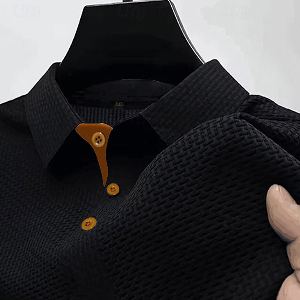 Men's Waffle-Knit Polo-Polo Shirt-Azzella London