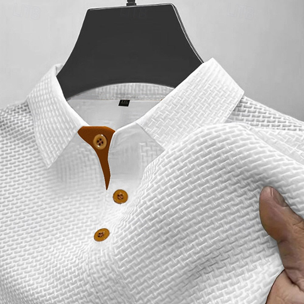 Men's Waffle-Knit Polo-Polo Shirt-Azzella London