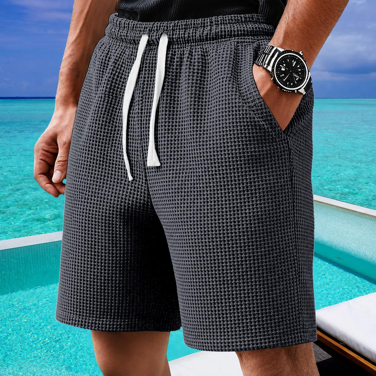 Men's Waffle-Knit Shorts-Shorts-Azzella London