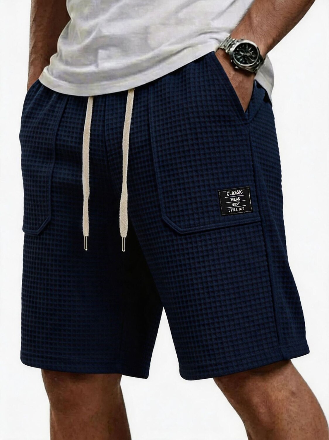 Men's Waffle Shorts with Pockets-Shorts-Azzella London