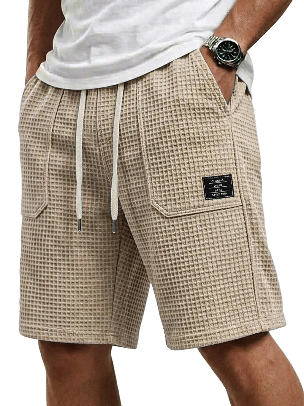 Men's Waffle Shorts with Pockets-Shorts-Azzella London