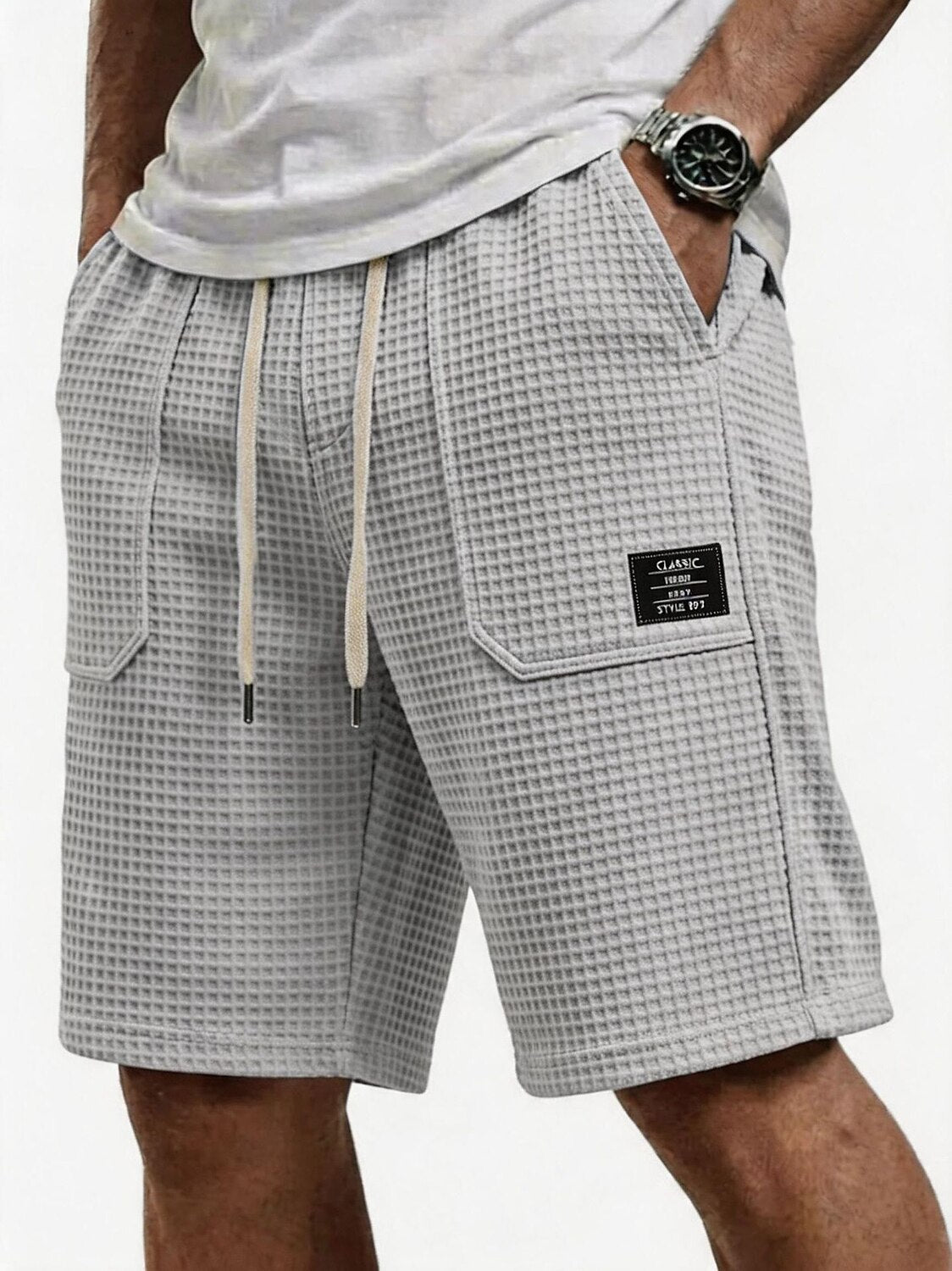 Men's Waffle Shorts with Pockets-Shorts-Azzella London