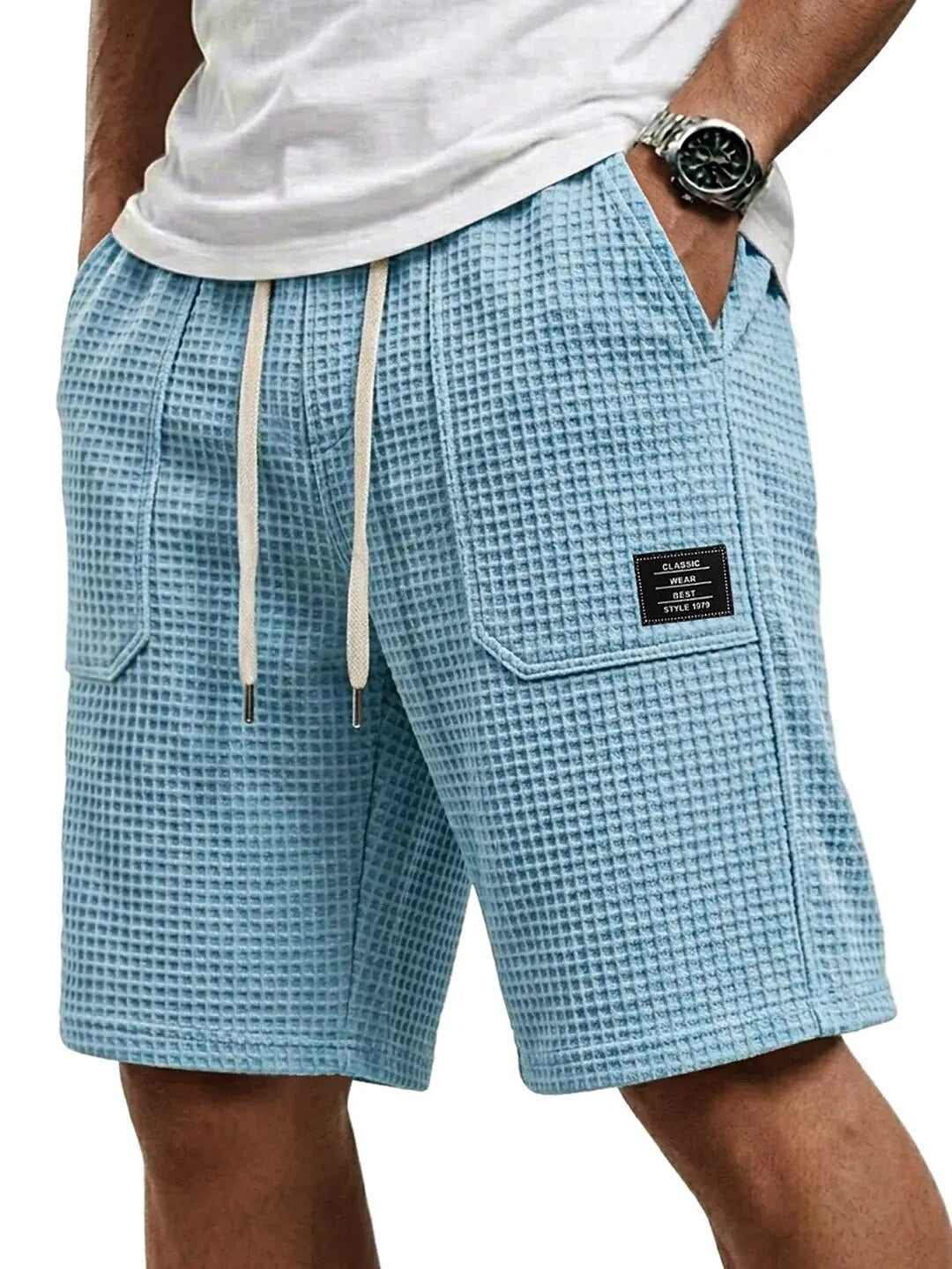 Men's Waffle Shorts with Pockets-Shorts-Azzella London
