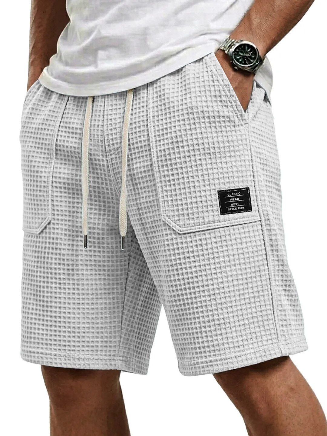 Men's Waffle Shorts with Pockets-Shorts-Azzella London