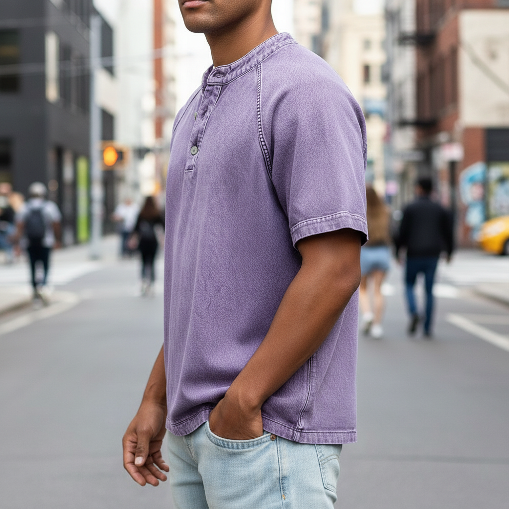 Men's Washed Cotton Henley-Shirt-Azzella London