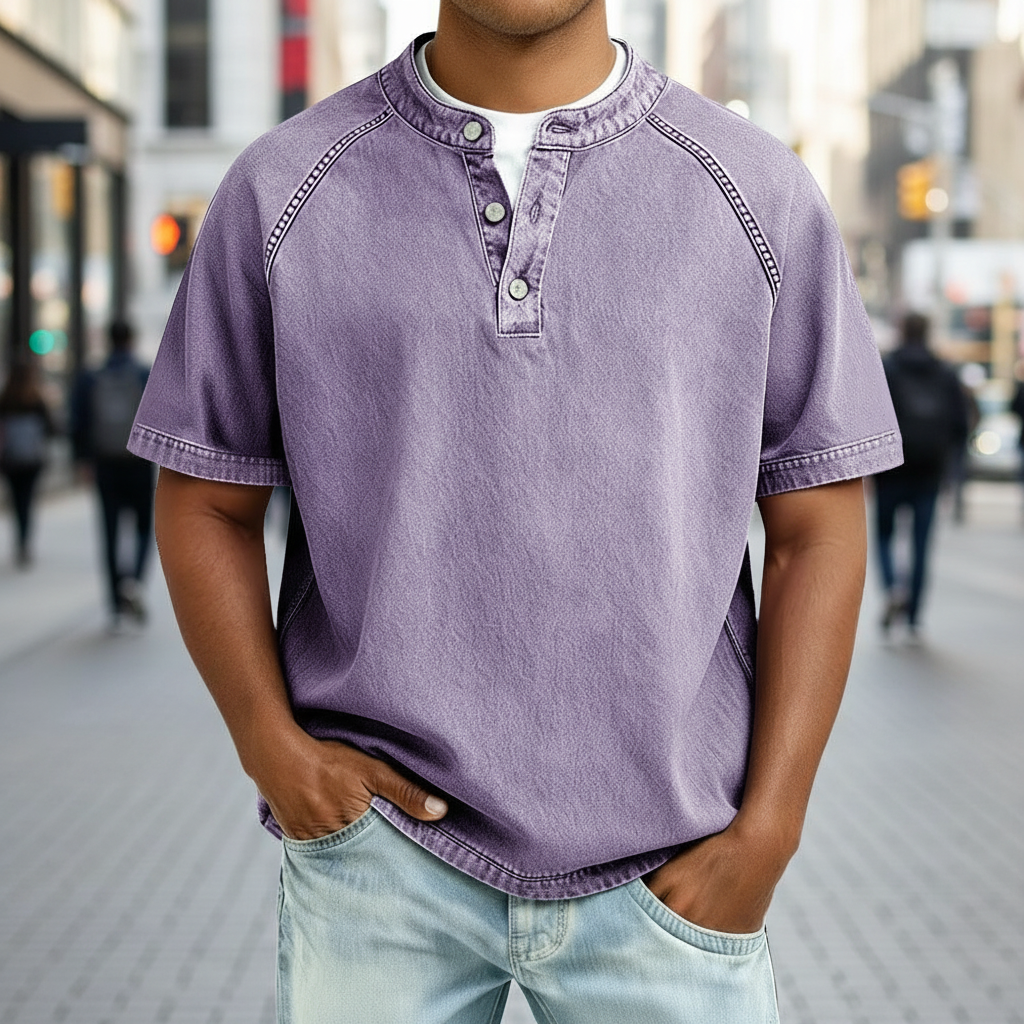 Men's Washed Cotton Henley-Shirt-Azzella London