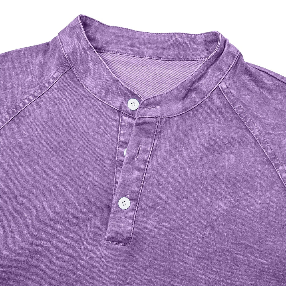 Men's Washed Cotton Henley-Shirt-Azzella London