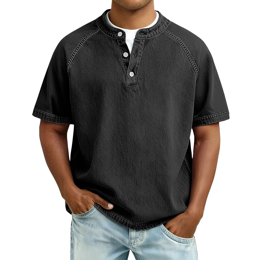 Men's Washed Cotton Henley-Shirt-Azzella London