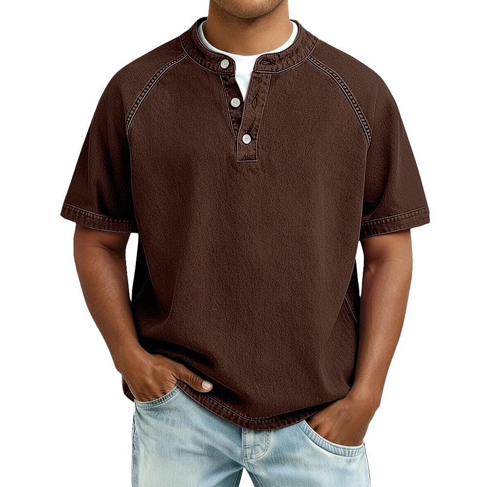 Men's Washed Cotton Henley-Shirt-Azzella London
