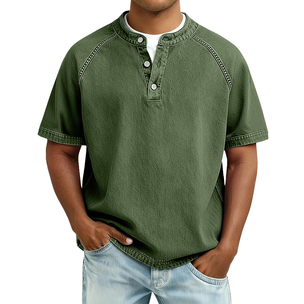 Men's Washed Cotton Henley-Shirt-Azzella London