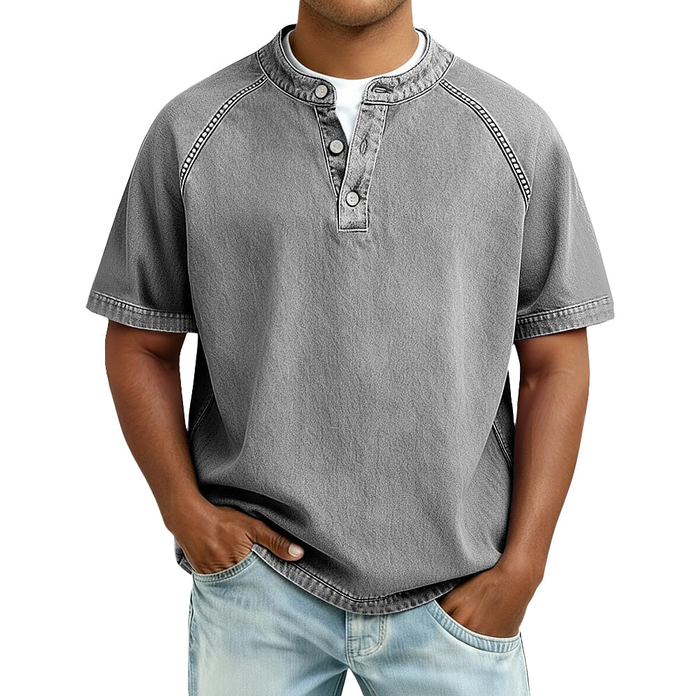 Men's Washed Cotton Henley-Shirt-Azzella London