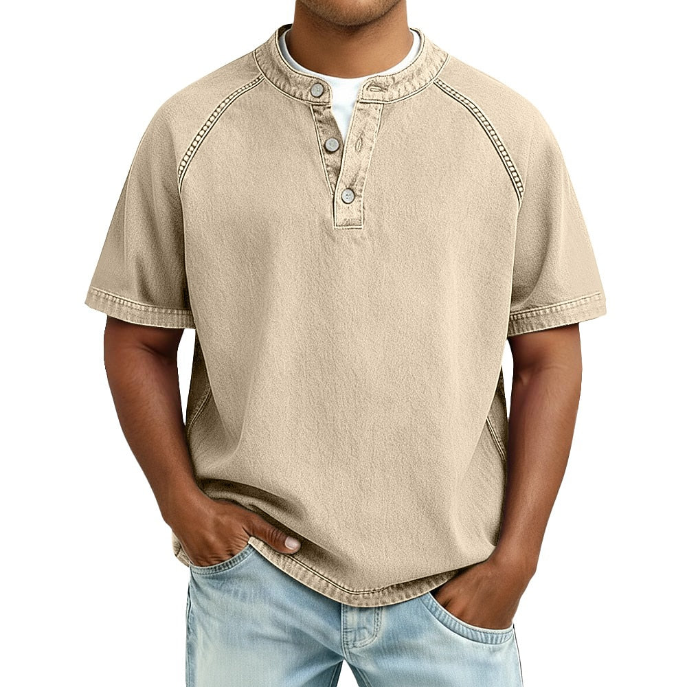 Men's Washed Cotton Henley-Shirt-Azzella London