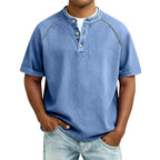 Men's Washed Cotton Henley-Shirt-Azzella London