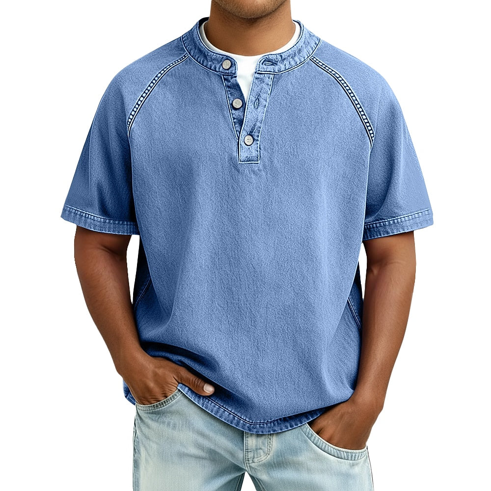Men's Washed Cotton Henley-Shirt-Azzella London