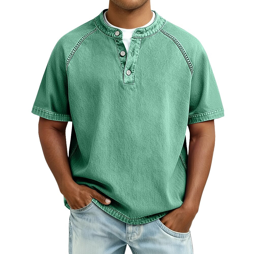 Men's Washed Cotton Henley-Shirt-Azzella London
