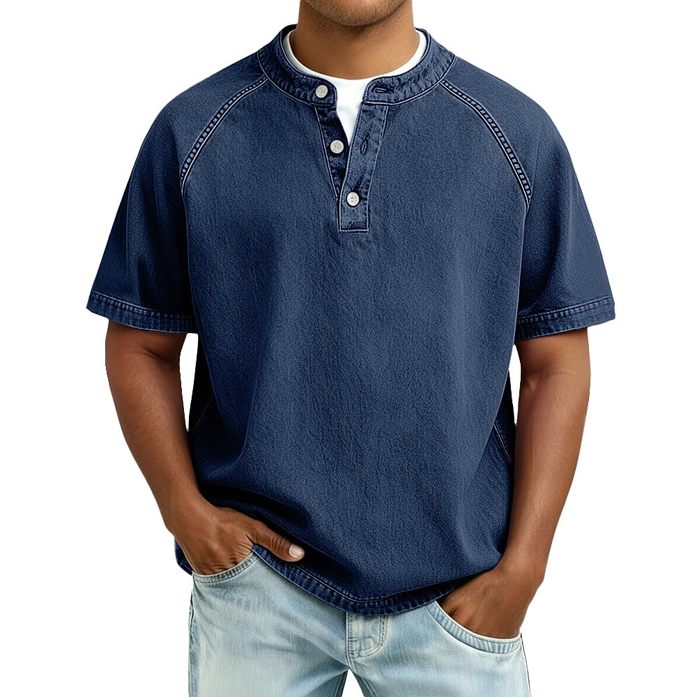 Men's Washed Cotton Henley-Shirt-Azzella London