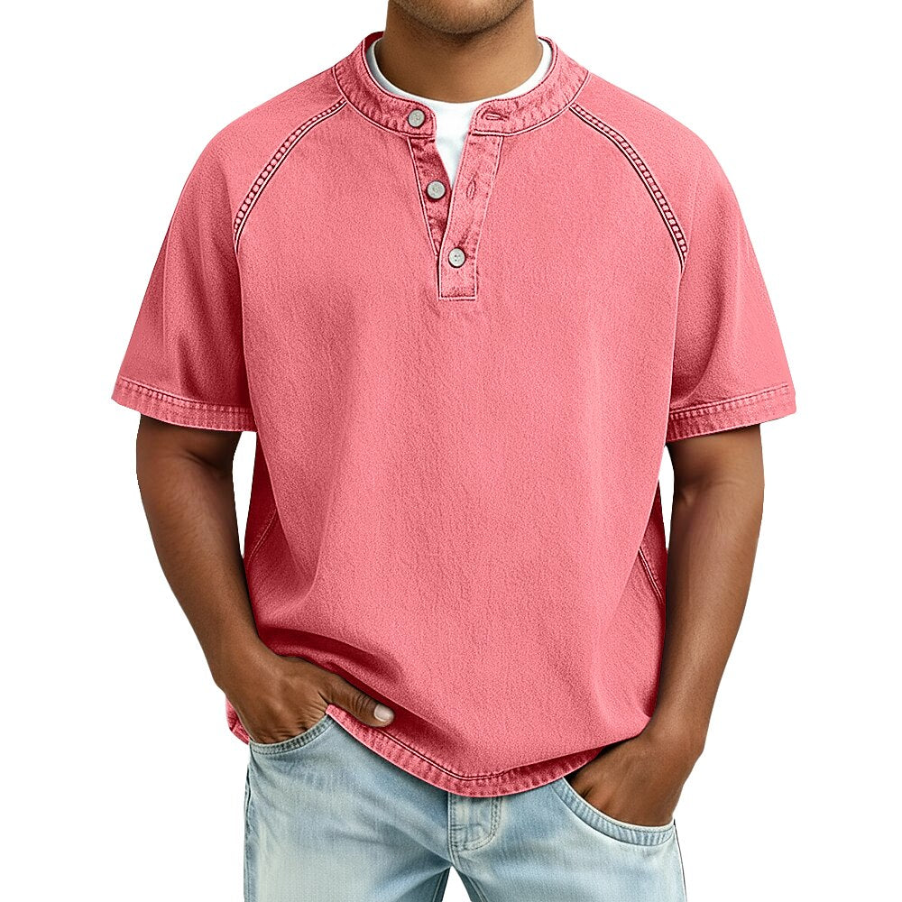 Men's Washed Cotton Henley-Shirt-Azzella London