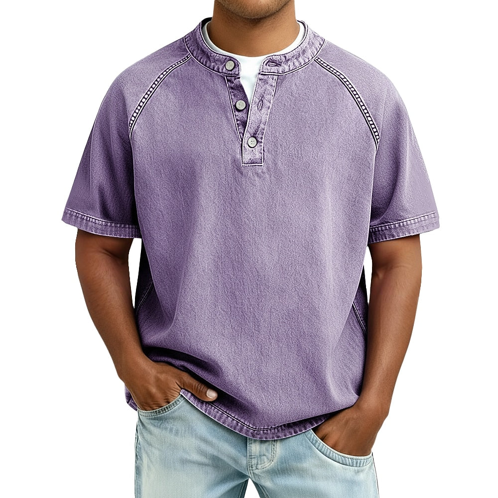 Men's Washed Cotton Henley-Shirt-Azzella London