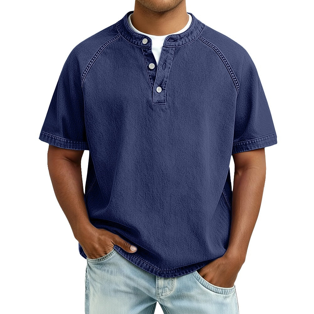 Men's Washed Cotton Henley-Shirt-Azzella London