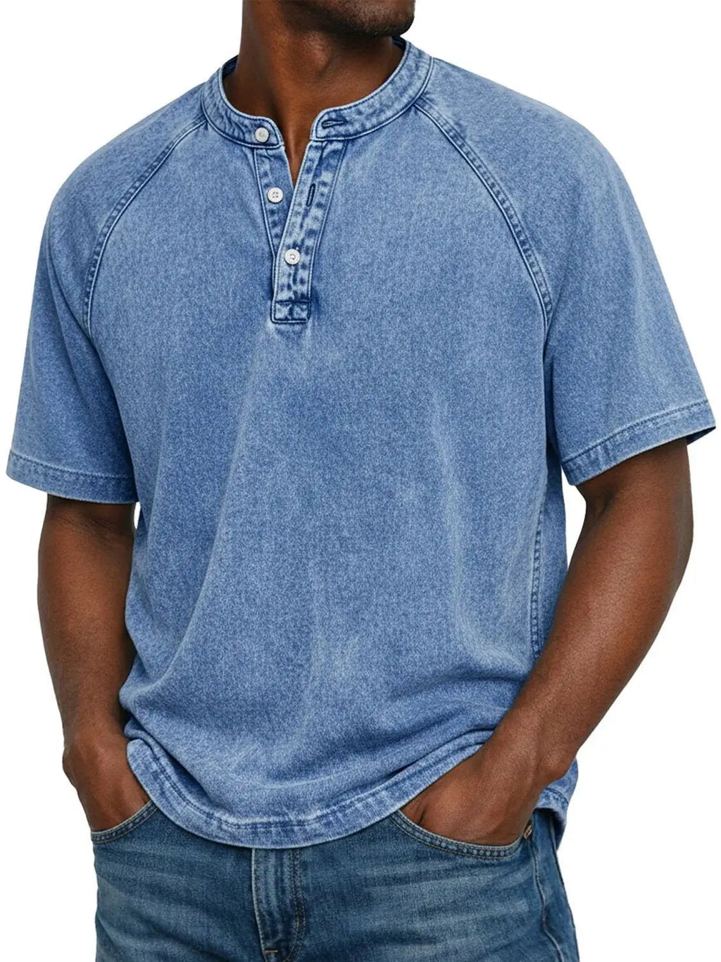 Men’s Washed Henley Short Sleeve Casual T-Shirt-Azzella London