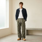 Men's Wide-Leg Cargo Drawstring Trousers-Azzella London