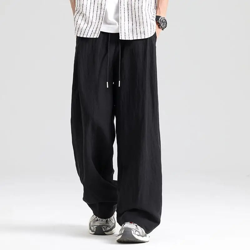 Men's Wide-Leg Linen Trousers-Pants-Azzella London