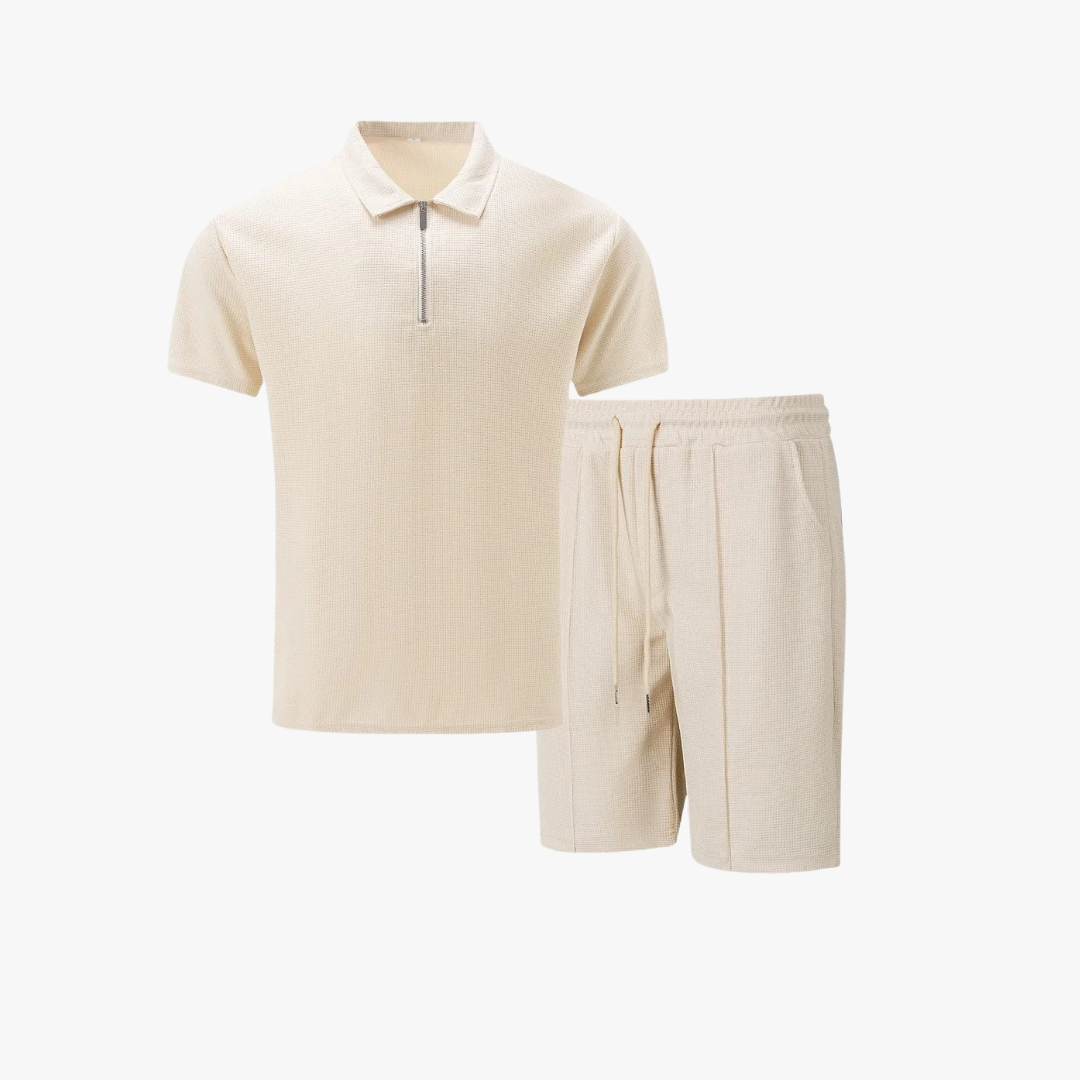 Men's Zip-Collar Polo & Shorts Set-Clothing Set-Azzella London