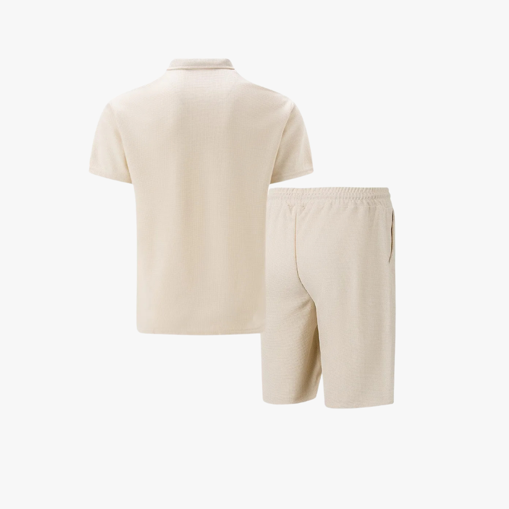 Men's Zip-Collar Polo & Shorts Set-Clothing Set-Azzella London