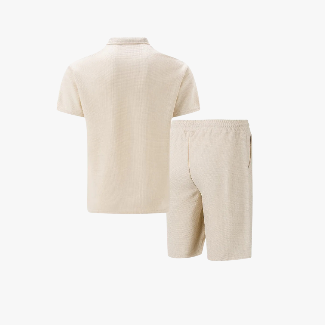 Men's Zip-Collar Polo & Shorts Set-Clothing Set-Azzella London