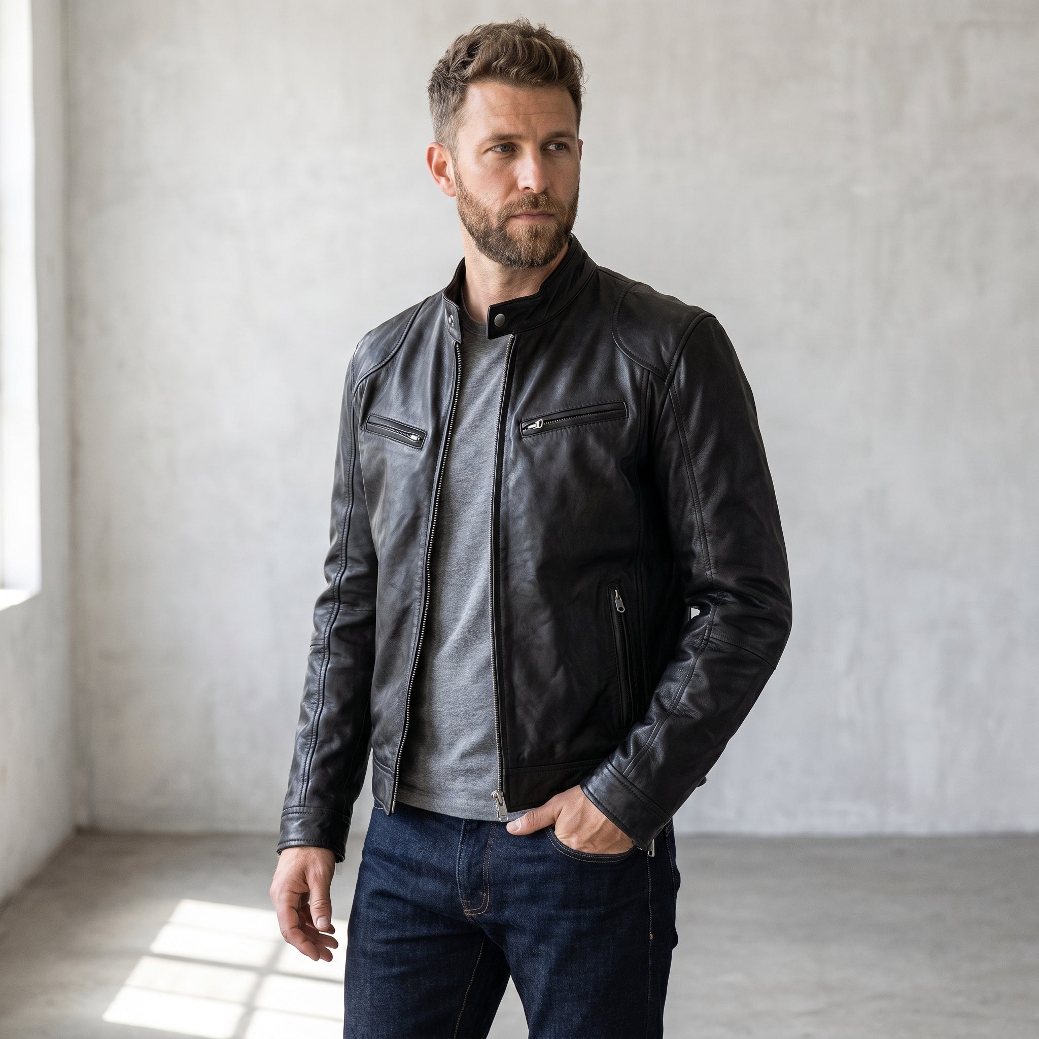 Men's Zip-Front Biker Jacket-Azzella London