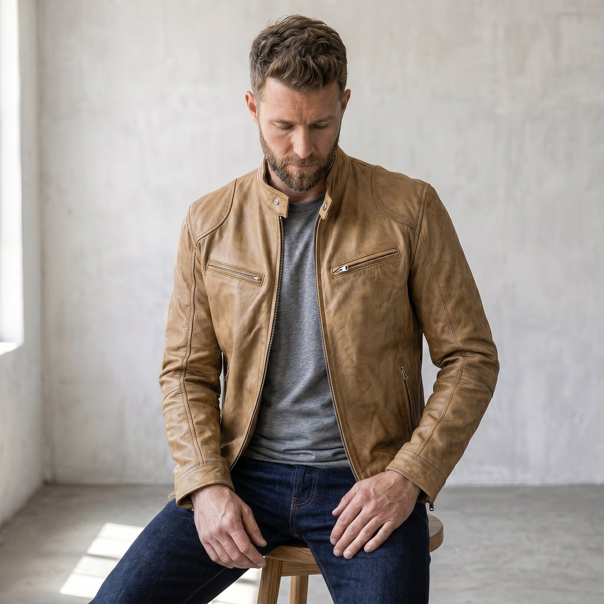 Men's Zip-Front Biker Jacket-Azzella London