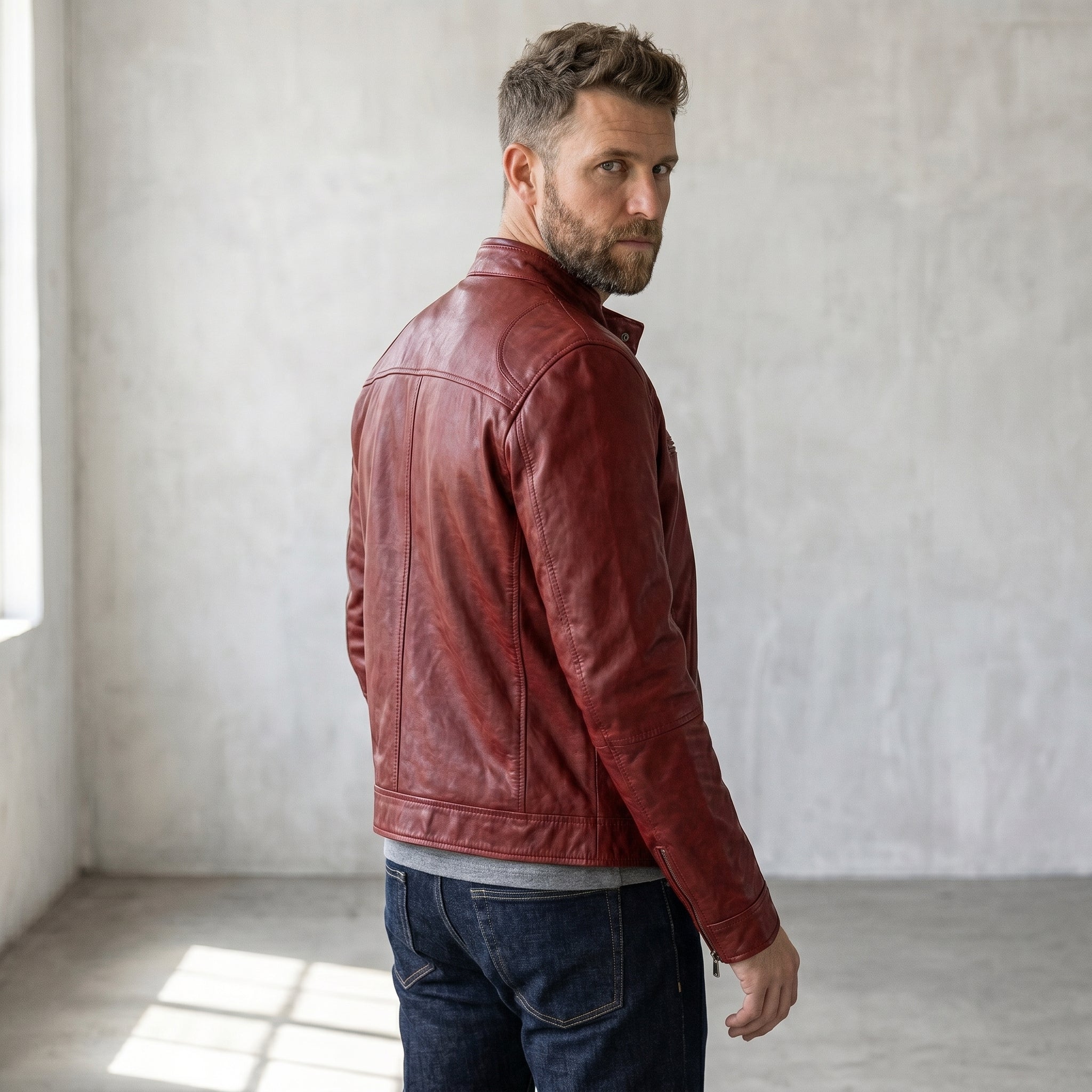 Men's Zip-Front Biker Jacket-Azzella London