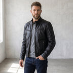 Men's Zip-Front Biker Jacket-Azzella London