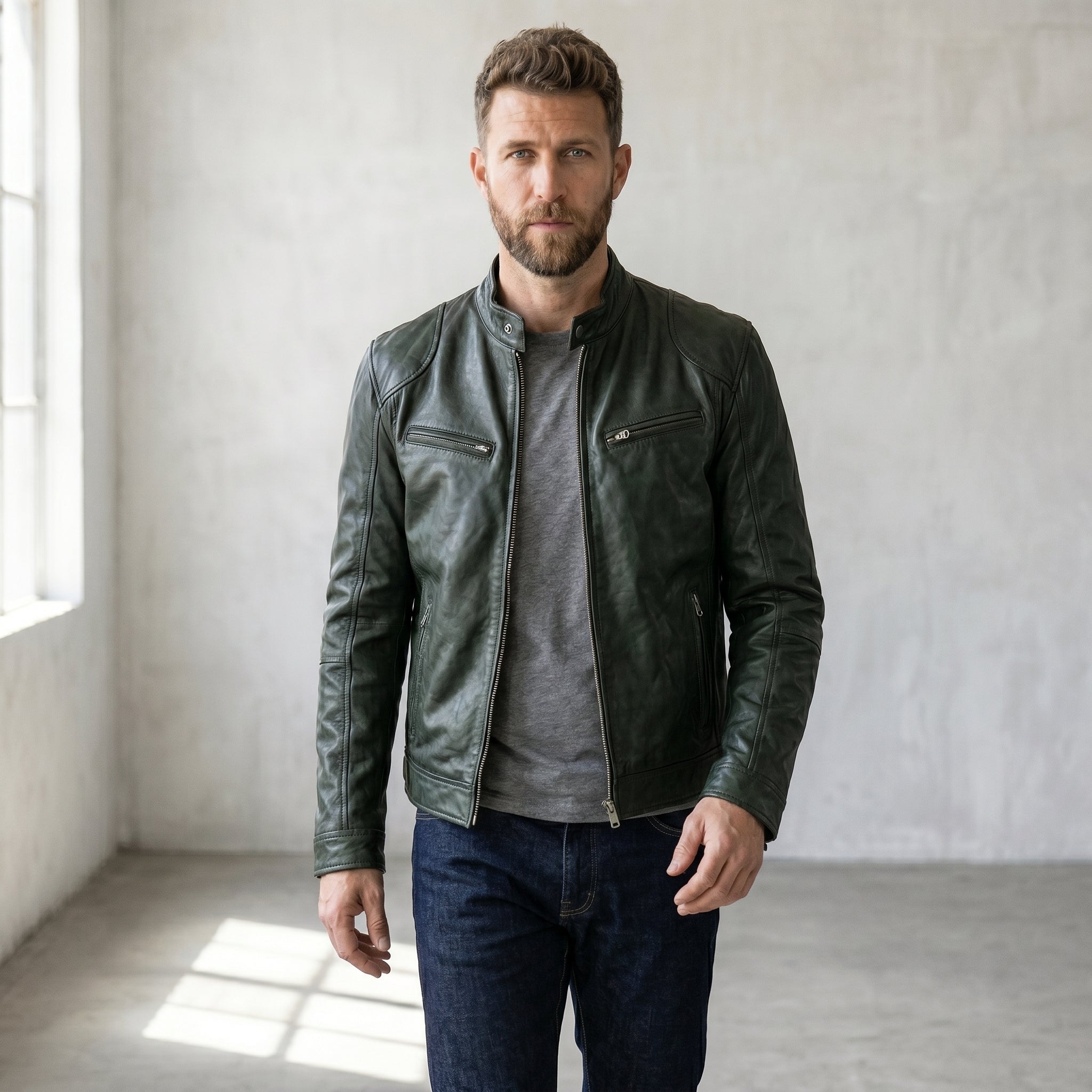 Men's Zip-Front Biker Jacket-Azzella London