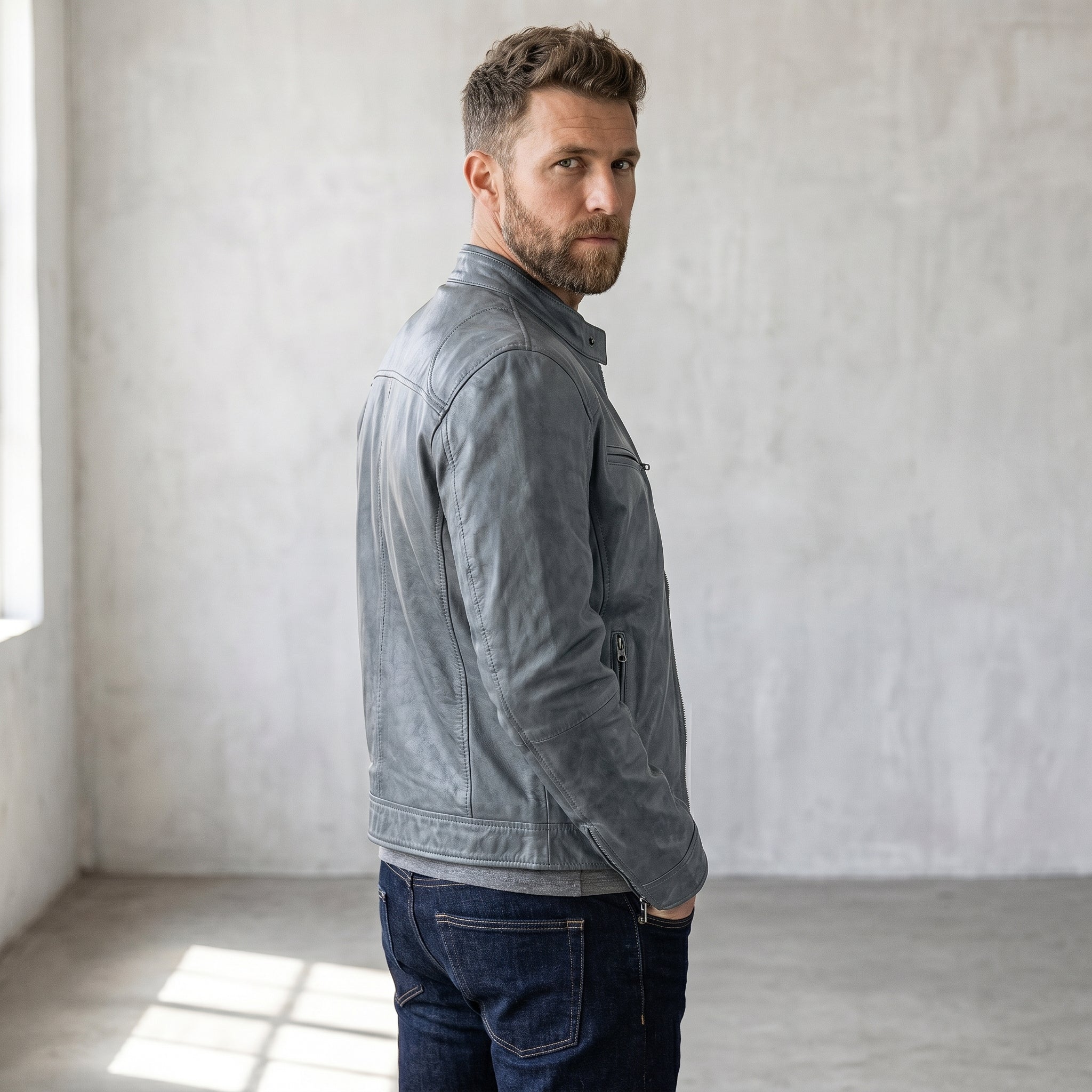 Men's Zip-Front Biker Jacket-Azzella London