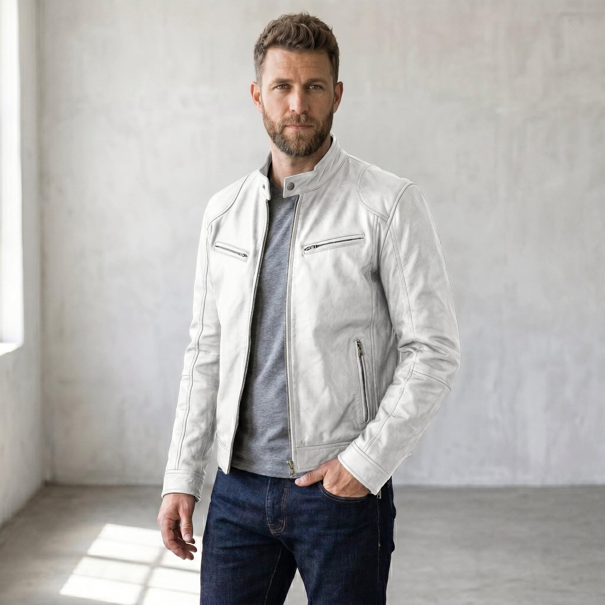 Men's Zip-Front Biker Jacket-Azzella London