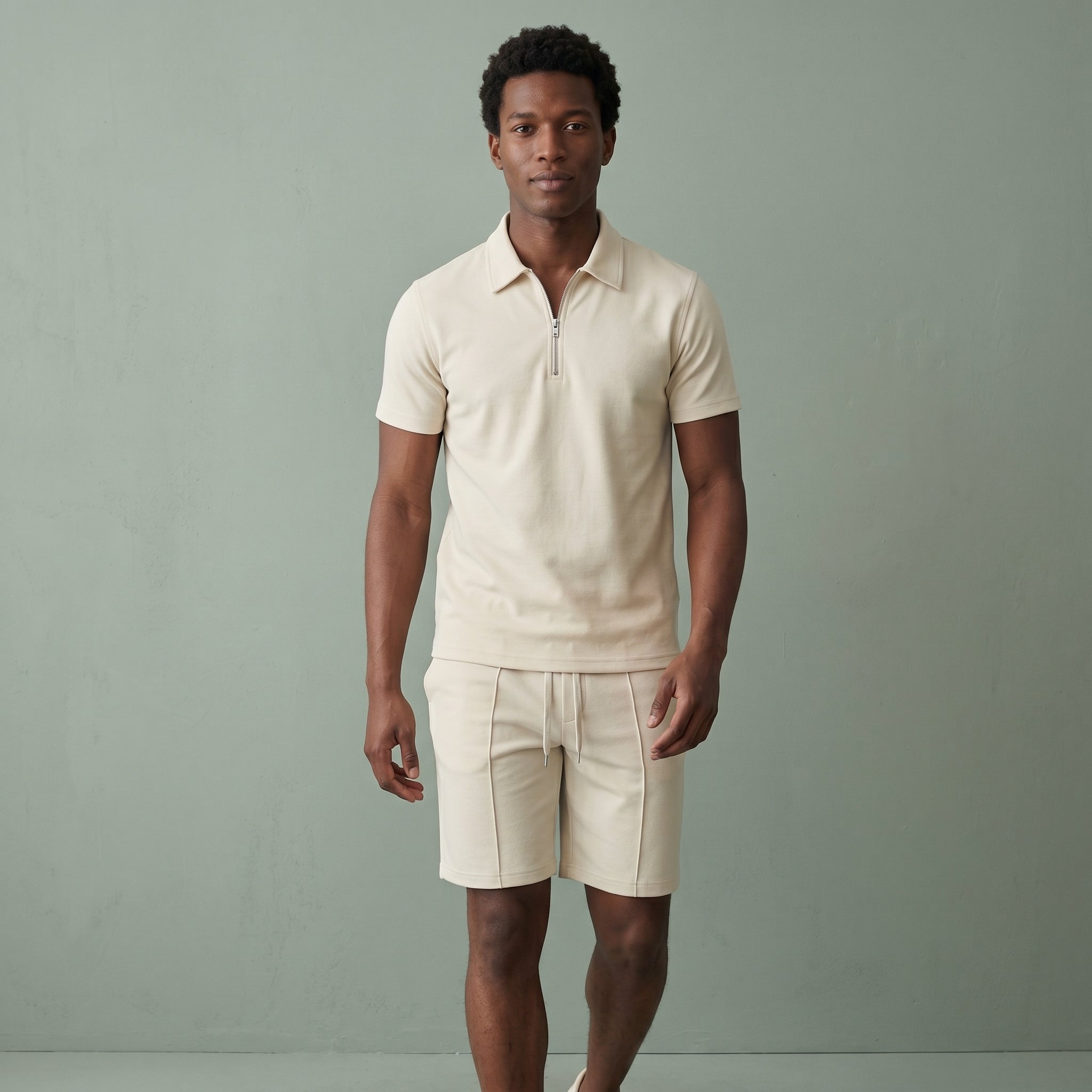 Men's Zip Polo Shirt and Shorts Set-Azzella London