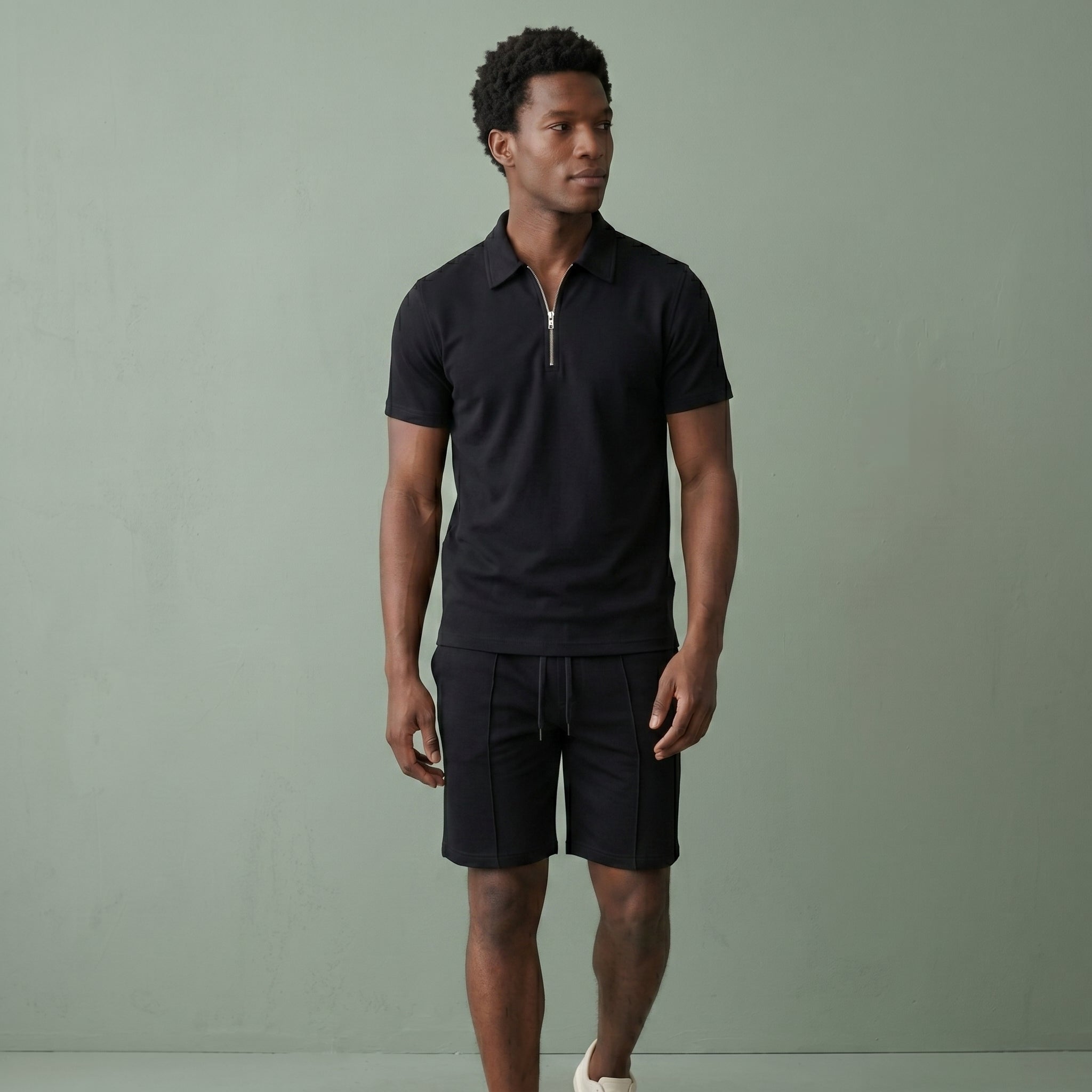 Men's Zip Polo Shirt and Shorts Set-Azzella London