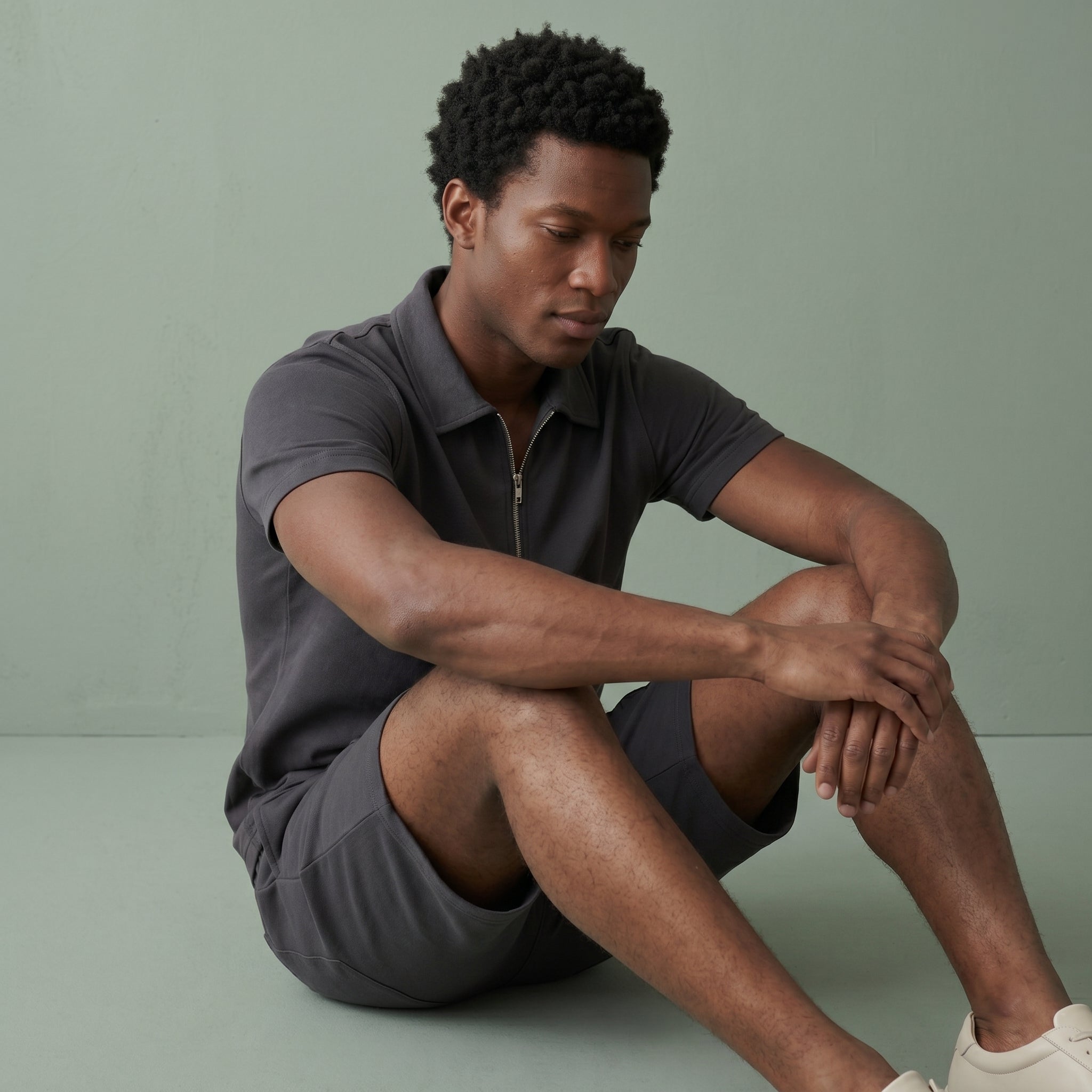 Men's Zip Polo Shirt and Shorts Set-Azzella London