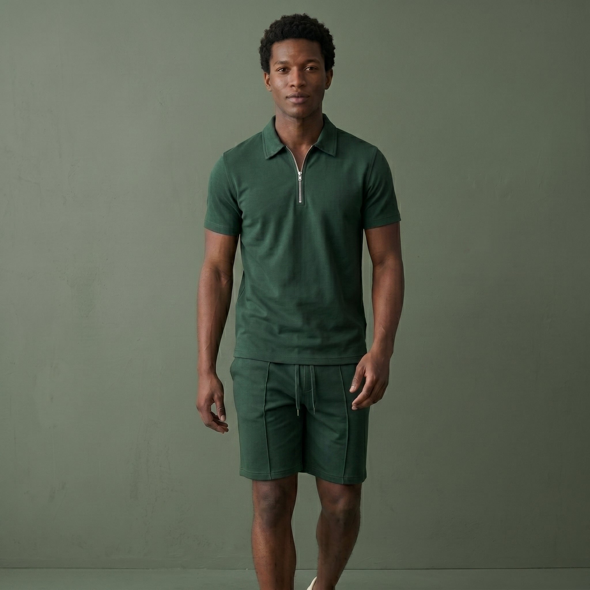 Men's Zip Polo Shirt and Shorts Set-Azzella London