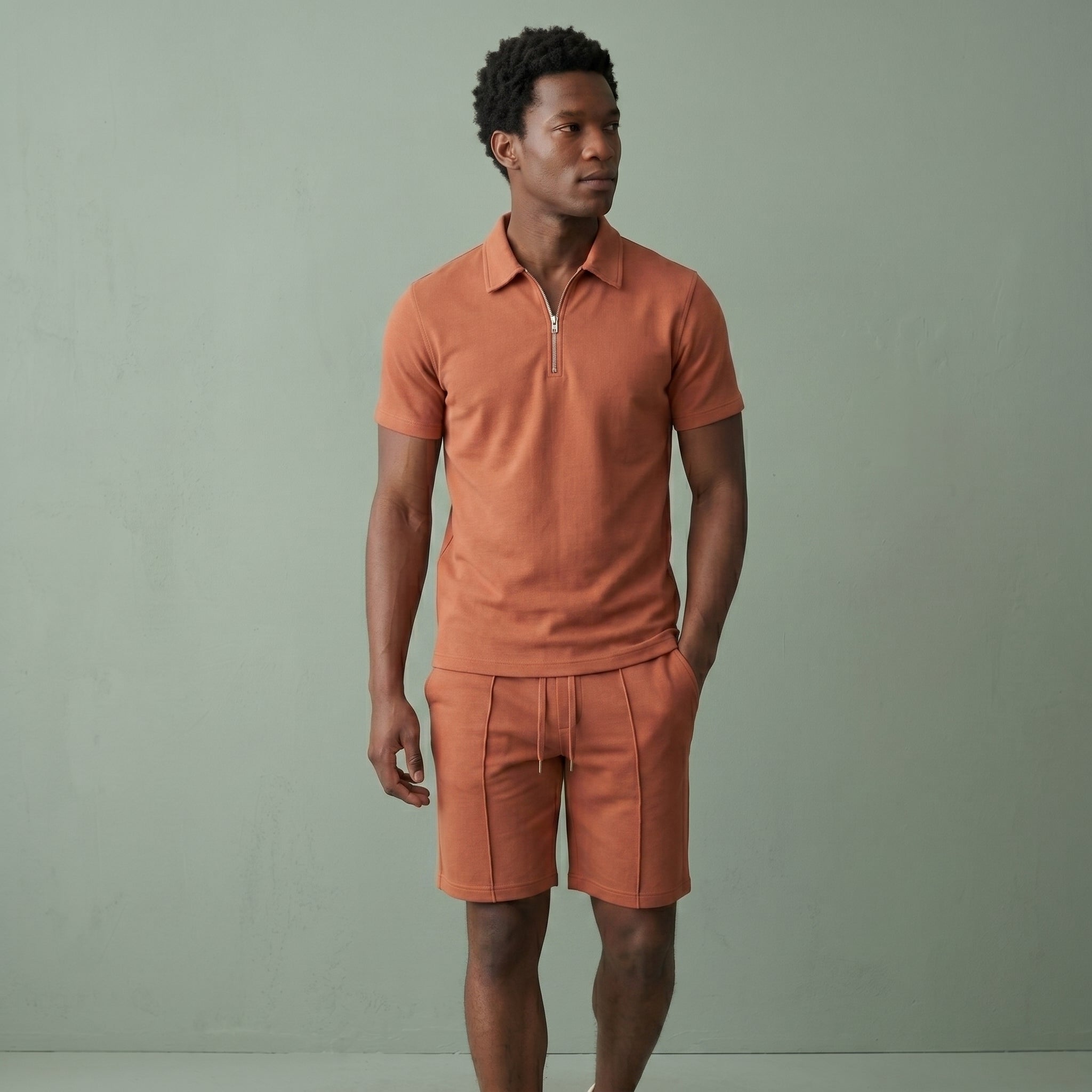 Men's Zip Polo Shirt and Shorts Set-Azzella London